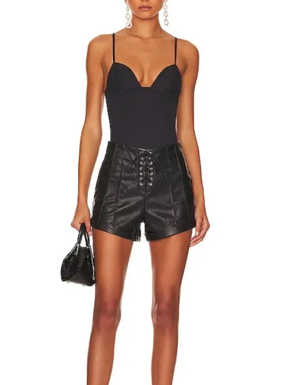 NWOT FLEUR DU MAL Vegan Leather Lace Up Short In Black